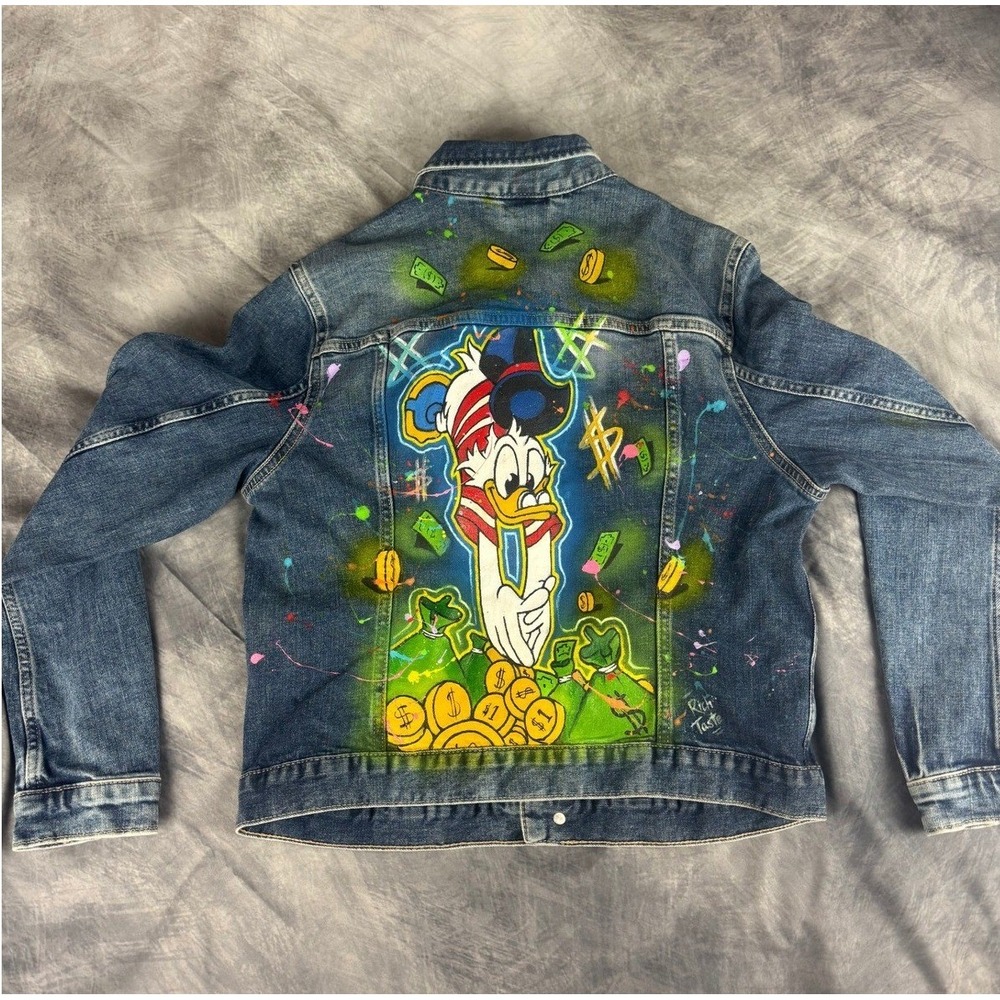 H&M Custom Scrooge McDuck Hand Painted Denim Jacket Disney DuckTales Medium